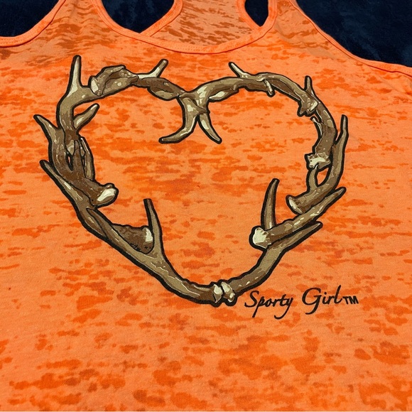 New! Large Orange Sporty Girl Deer Antler Heart Hunting Razorback Tank Top Shirt - Picture 2 of 4